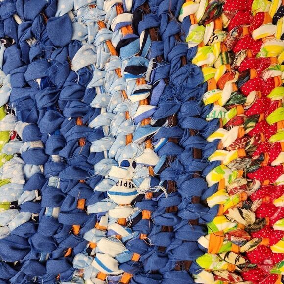 Vintage Boho  colorful round crochet grandma cottage core rug 38" - Picture 2 of 7